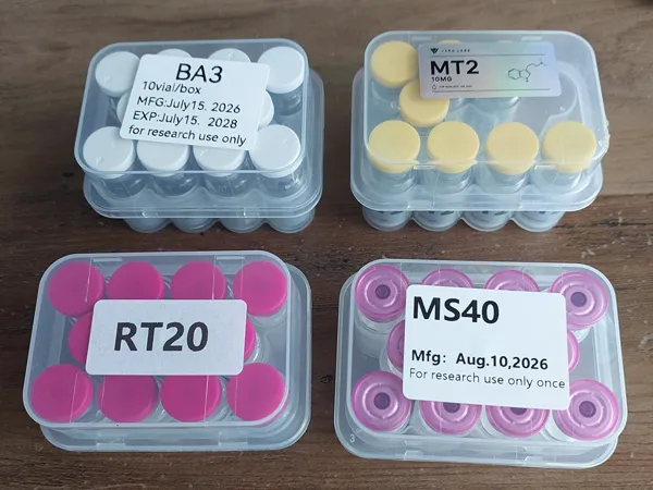 Customer photo: Four boxes of ten vials, as received