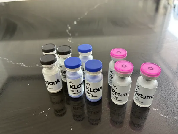 Customer photo: KLOW, Selank and retatrutide vials, as received